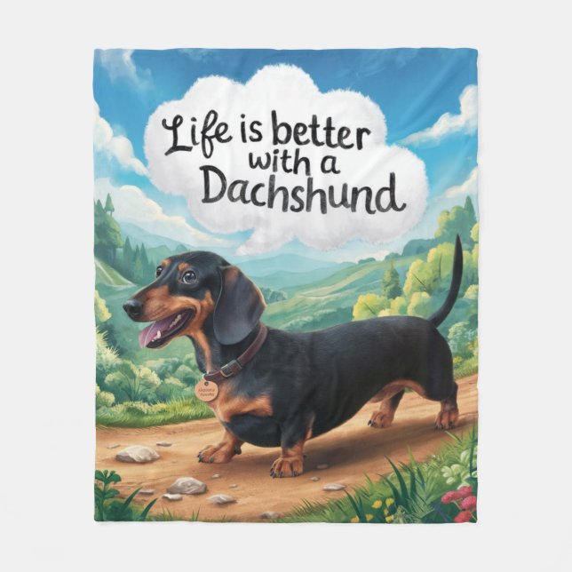 Livet är bättre med en dachshund fleecefilt (Framsidan)