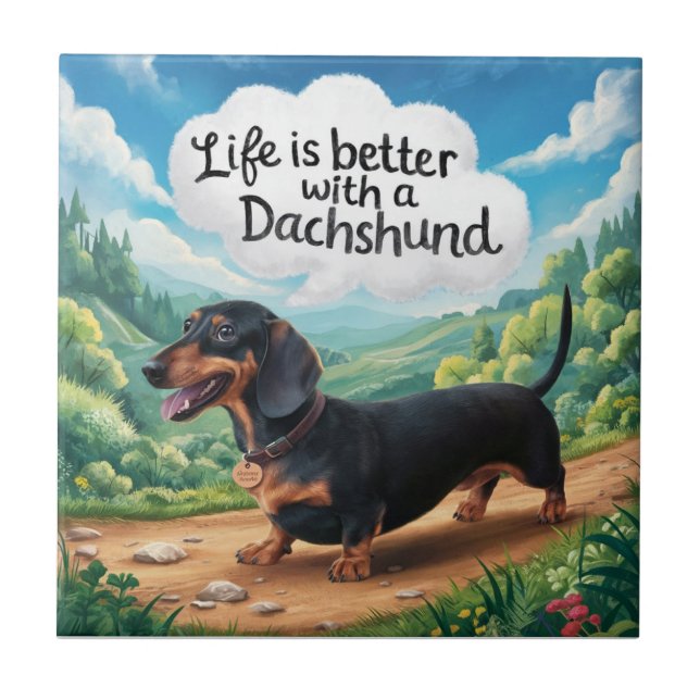 Livet är bättre med en dachshund kakelplatta (Framsidan)