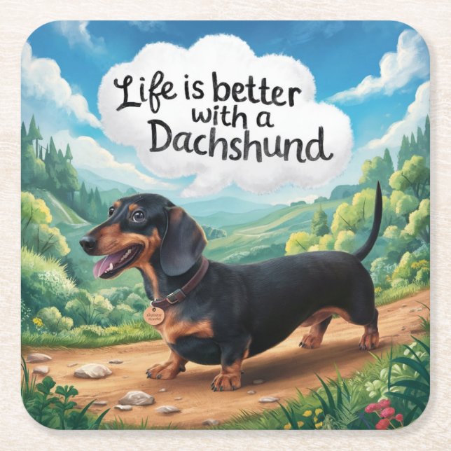 Livet är bättre med en dachshund underlägg papper kvadrat (Framsidan)
