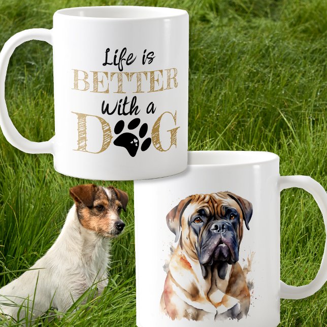 Livet är bättre med en hund Bullmastiff present Kaffemugg (Skapare uppladdad)