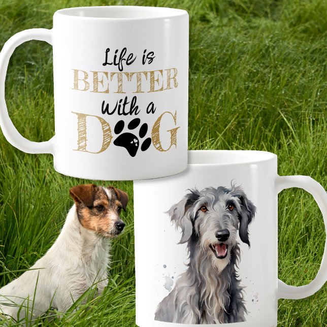 Livet är bättre med en hund Deerhound present Kaffemugg (Skapare uppladdad)