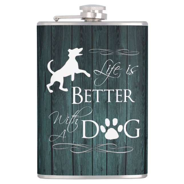 Livet är bättre med en Hund Flask - Teal Fickplunta (Framsidan)