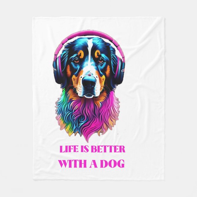 Livet är bättre med en Hund Fleecefilt (Framsidan)