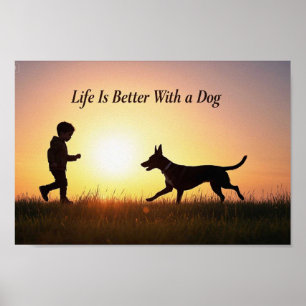 Livet är bättre med en hund, pojke och solsken poster