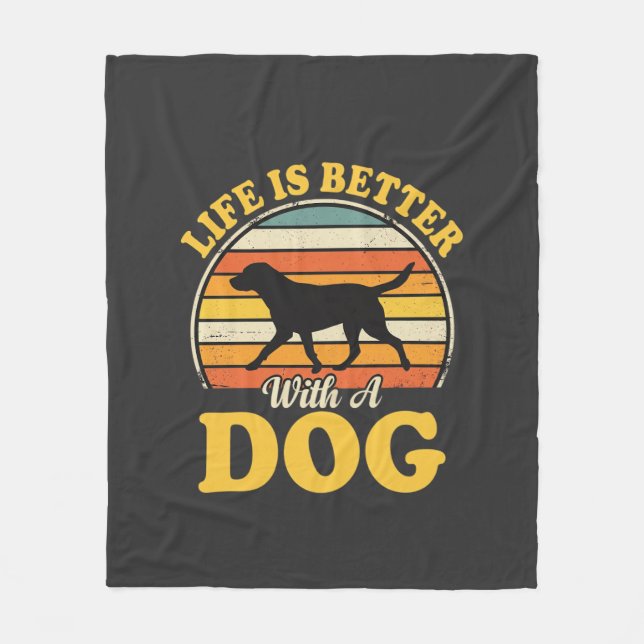 Livet Är Bättre Med En Hund Retro Fleecefilt (Framsidan)