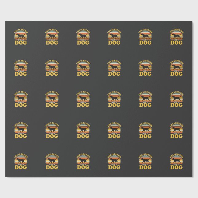 Livet är bättre med en hund retro presentpapper (Platt)