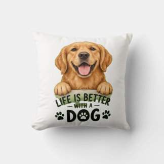 Livet Är Bättre Med En Hund Söt Golden Retriever Kudde