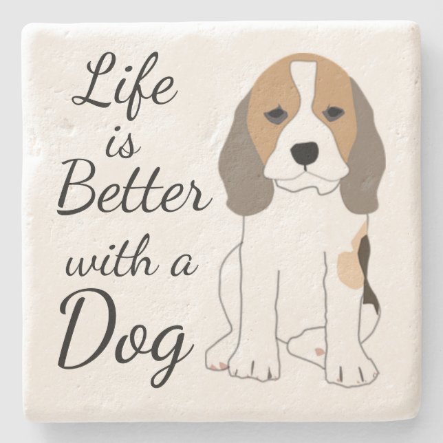 Livet är bättre med en Hund tecknad marionettkonst Stenunderlägg (Framsidan)