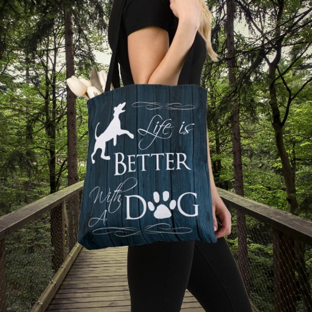 Livet är bättre med en Hund Tote Bag - Blue Tygkasse (Blue Life is Better with a Dog Tote Bag)