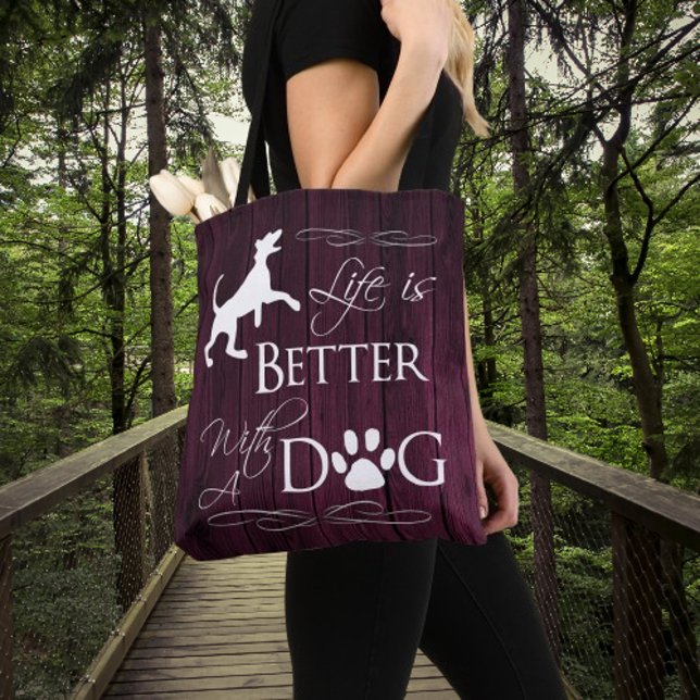 Livet är bättre med en Hund Tote Bag - Magenta Tygkasse (Magenta Life is Better with a Dog Tote Bag)