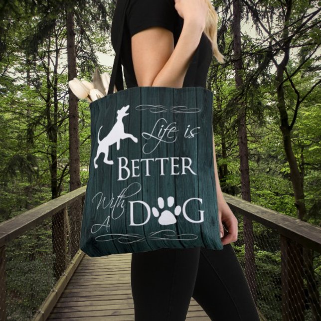 Livet är bättre med en Hund Tote Bag - Teal Tygkasse (Teal Life is Better with a Dog Tote Bag)