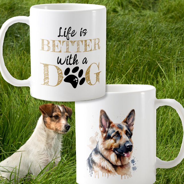 Livet är bättre med en hund tysk schäferpresent kaffemugg (Skapare uppladdad)