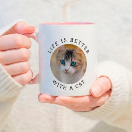 Livet är bättre med en katt anpassad foto och namn mugg
