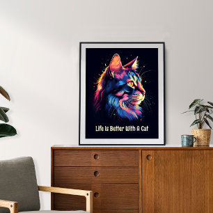 Livet är bättre med en katt. Katt i färglös form Poster