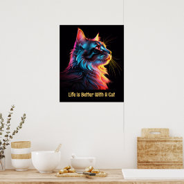 Livet är bättre med en katt. Katt i färglös form Poster
