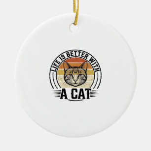 Livet är bättre med en katt Vintage katt tröja des Julgransprydnad Keramik