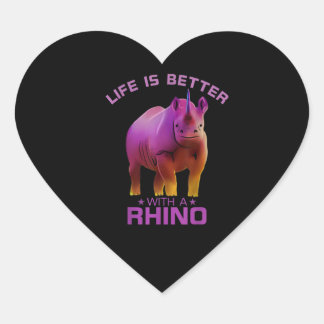 Livet är bättre med en Rhino | Rhino Älskare Hjärtformat Klistermärke