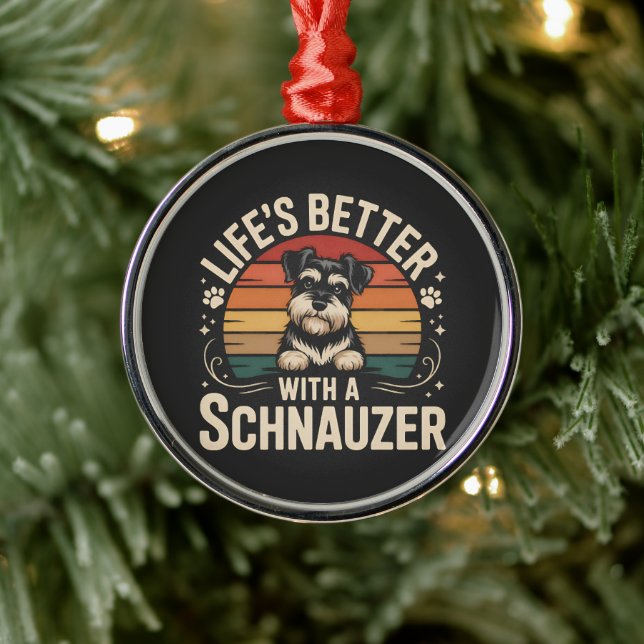 Livet är bättre med en Schnauzer Julgransprydnad Metall (Träd)