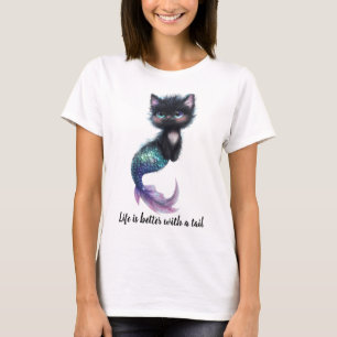 Livet är bättre med en svans. Katt med sjöjungfrus T Shirt