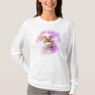 Livet är bättre med en Yorkie - Blommigt Tekopp T Shirt