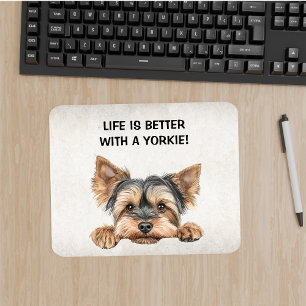 Livet är bättre med en Yorkie - Peeking Yorkie Musmatta
