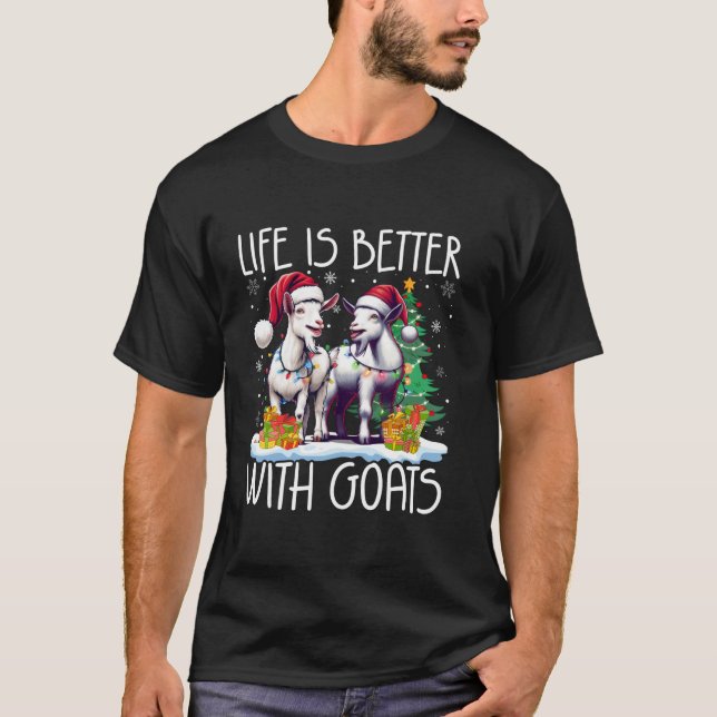 Livet är bättre med getterna Santa Hat Träd Light  T Shirt (Framsida)