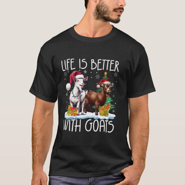 Livet är bättre med getterna Santa Hat Träd-snöfli T Shirt (Framsida)
