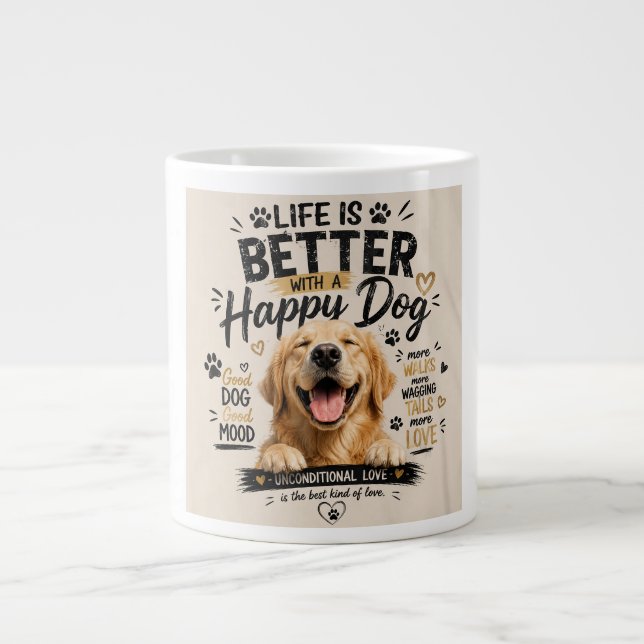 Livet är Bättre Med Glada Hundar Design Jumbo Mugg (Framsidan)
