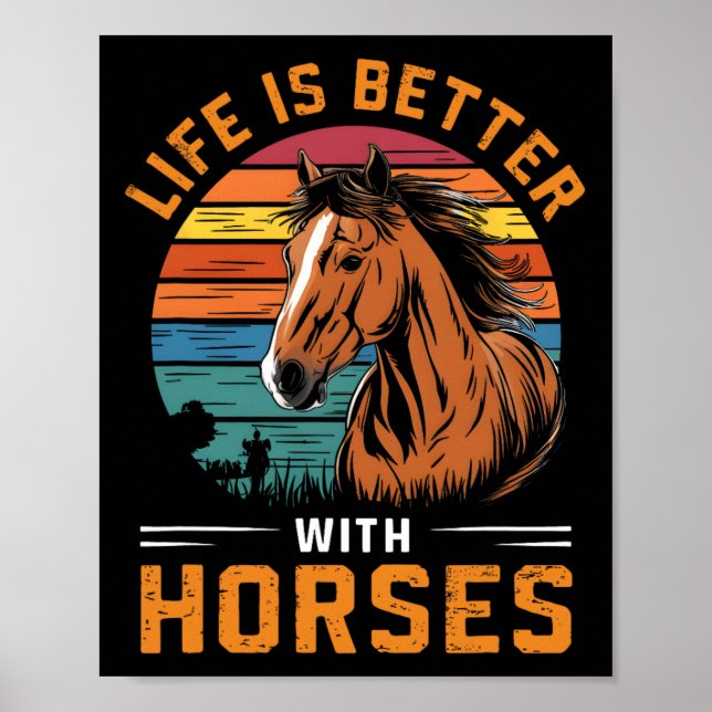 Livet är bättre med hästar, fina Retro-hästar för  Poster (Framsidan)