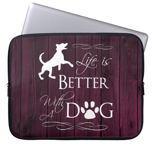 Livet är bättre med Hund Laptop sleeve - Magenta (Framsidan)