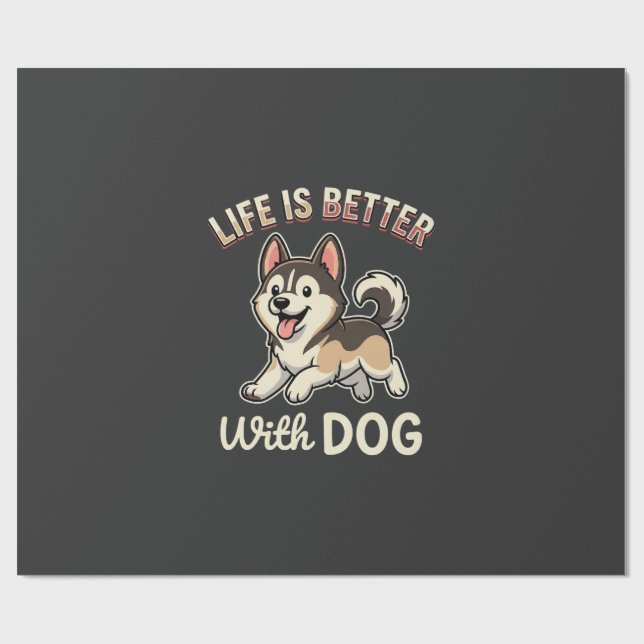 Livet Är Bättre Med Hund Tecknad Film Presentpapper (Platt)