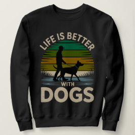 Livet är bättre med hundar Kvinnors Retro solnedgå T Shirt