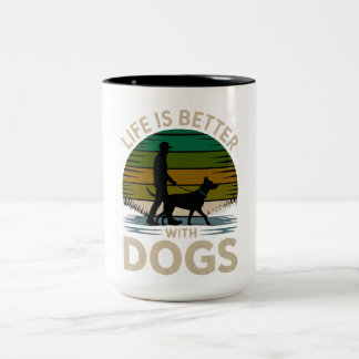 Livet är bättre med hundar Retro silhuett kaffemug Två-Tonad Mugg