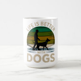 Livet är bättre med hundar Retro solnedgång T-shir Kaffemugg