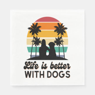 Livet är bättre med Hundar Retro Sunset Woman och  Pappersservett