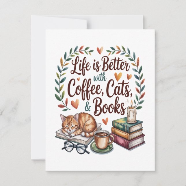 Livet är bättre med kaffe katter böcker inbjudningar (Framsida)
