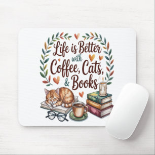 Livet är bättre med kaffe katter böcker musmatta