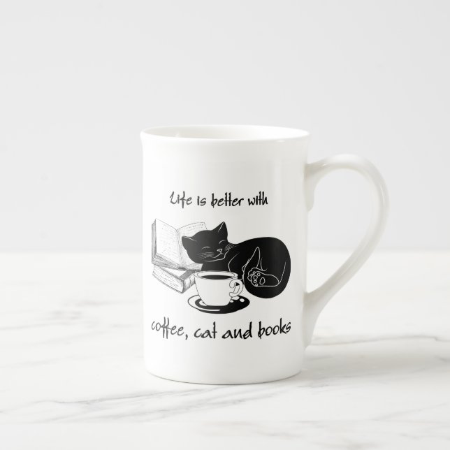 LIVET ÄR BÄTTRE MED KAFFE OCH BOKAR BENPORSLIN MUGG (Höger)