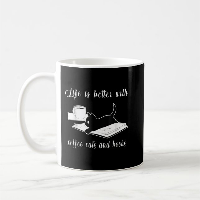 Livet är bättre med kaffe och Bokar - katt Lo Kaffemugg (Vänster)