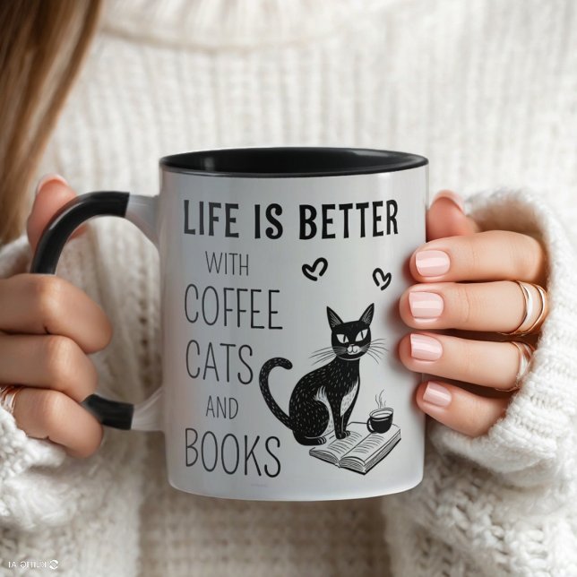 Livet är bättre med kaffekatt och bokar mugg (Skapare uppladdad)