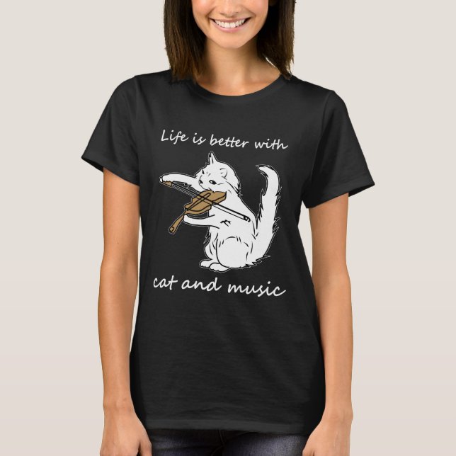 Livet är bättre med katt och musik, katt och musik t shirt (Framsida)
