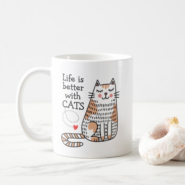Livet Är Bättre Med Katter Klotter Kaffemugg (Med munk)