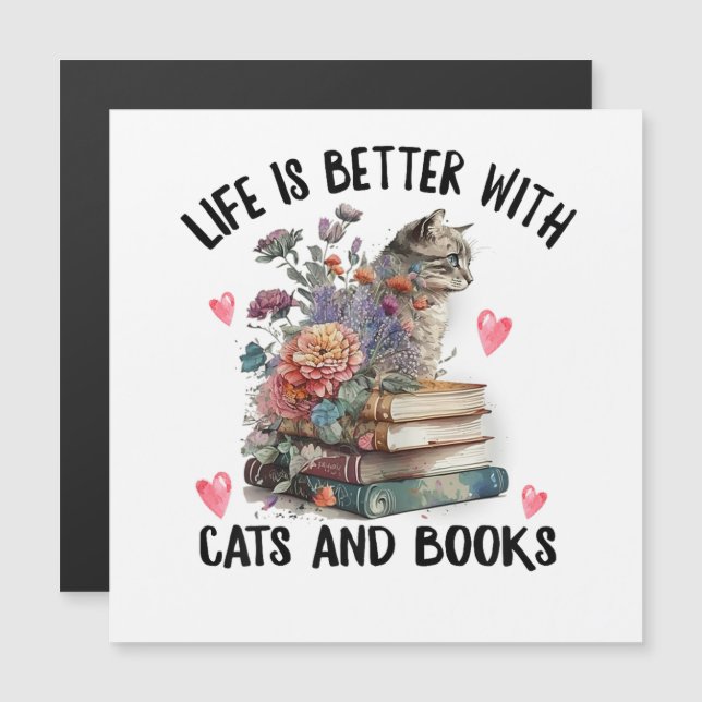 Livet är bättre med katter och böcker Rolig katt (Fram/baksida)