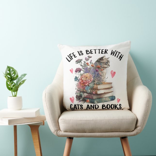 Livet är bättre med katter och böcker Rolig katt Kudde (Stol)