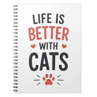 Livet är bättre med katter typografi kattälskare anteckningsbok
