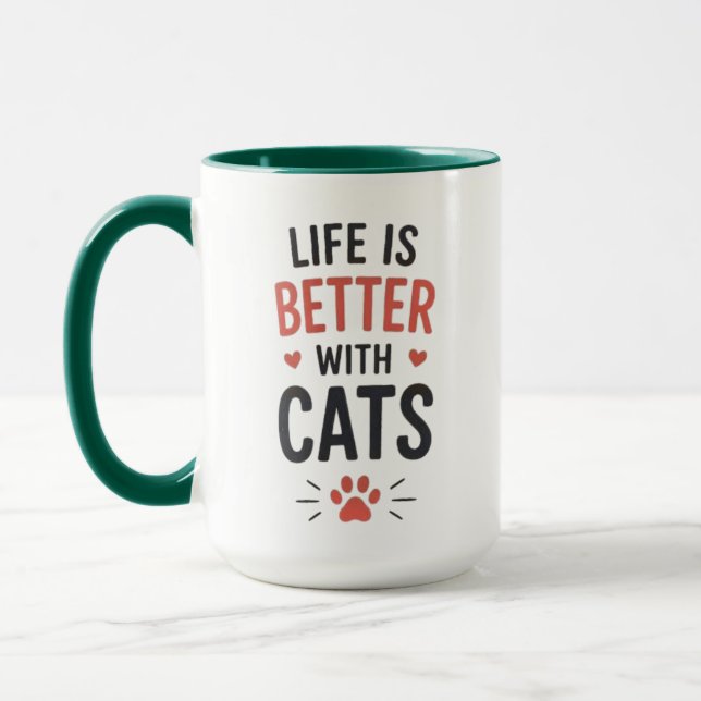 Livet är bättre med katter typografi kattälskare mugg (Vänster)