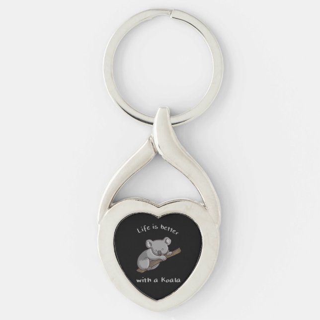 Livet är bättre med koala twisted heart silverfärgad nyckelring (Framsidan)