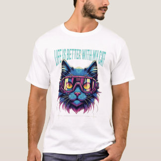 Livet är bättre med mitt katt - Futuristiska Cat L T Shirt