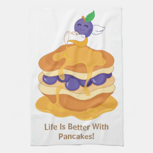 Livet är bättre med Pancakes Cute och futtig humor Kökshandduk