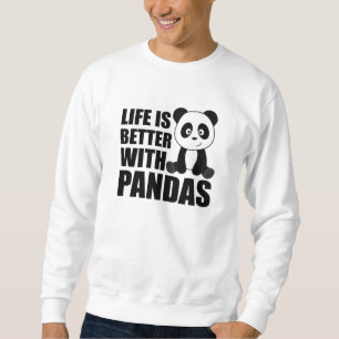 Livet är bättre med Pandas Cute Panda Colorful Lång Ärmad Tröja
